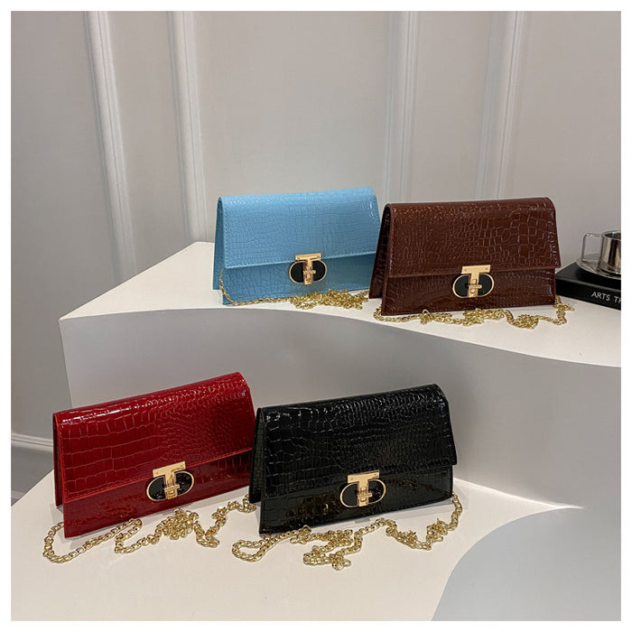 Wholesale Crocodile-patterned chain shoulder crossbody small square bag