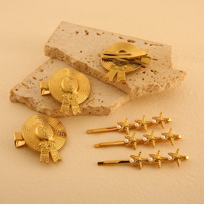 Wholesale Fashionable hot selling natural style stainless steel straw hat hair clip, personalized retro starfish fringe headband