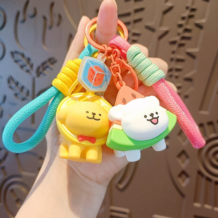Wholesale Line Puppy Keychain Korean Cartoon Doll School Bag Pendant Cute Couple Key Chain Doll Machine Small Gift
