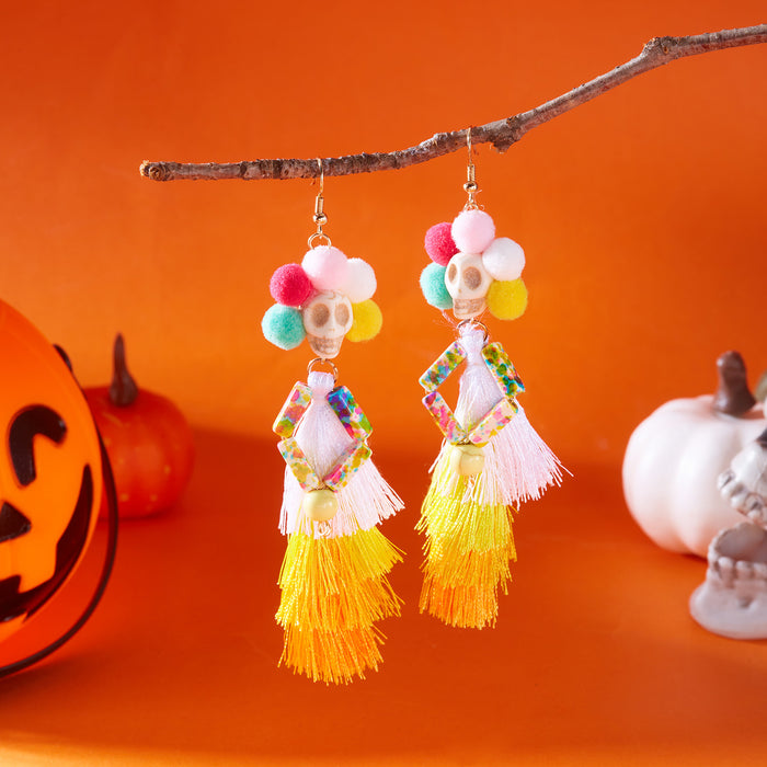Wholesale  retro earrings for women hip-hop punk style skull funny skeleton colorful mesh ear hooks