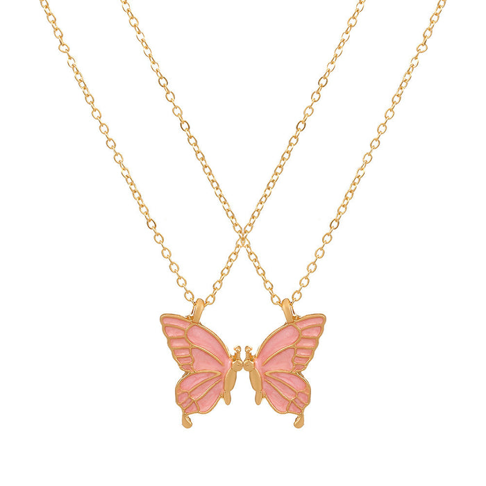 Wholesale Double Butterfly Oil Drop Pendant Clavicle Chain Animal Jewelry
