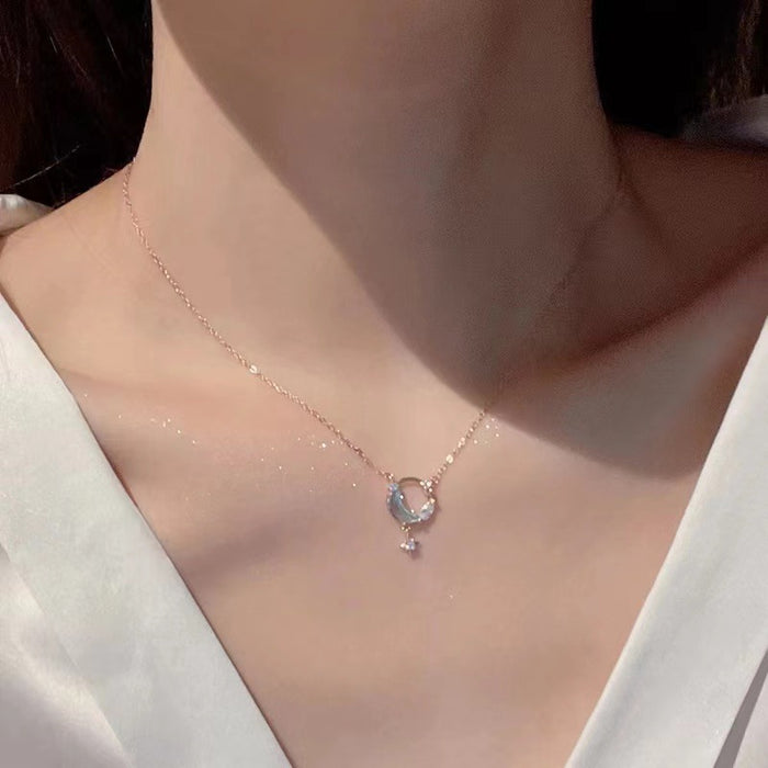 Wholesale Necklace Women's  Blue Star Moon Clavicle Chain temperament choker necklace