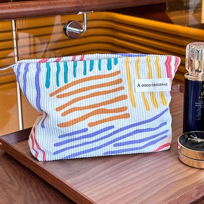 Wholesale Corduroy contrasting striped makeup bag for portable travel and business trips