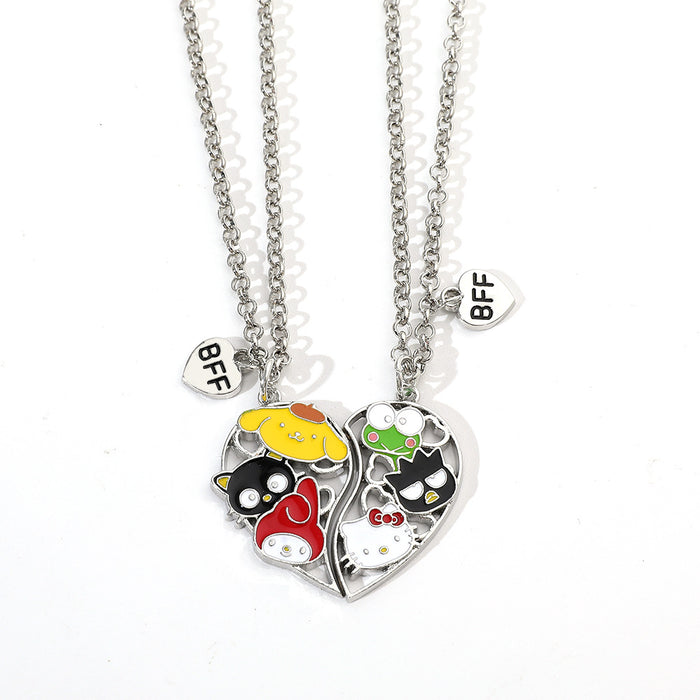 Wholesale Cartoon Cute Hello Kitt Necklace Hello Kitty A Pair of Heart-shaped Pendants BFF Good Friend Set Necklace JDC-NE-BS002