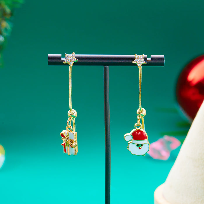 Wholesale Christmas Earrings  All-match Dropping Oil  Star Tassel Asymmetric Earrings