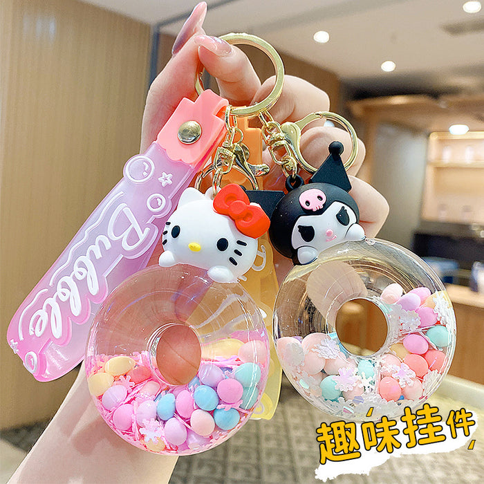 Wholesale Cute Donut Design Crystal Sand Floating Keychain Acrylic Accessory
