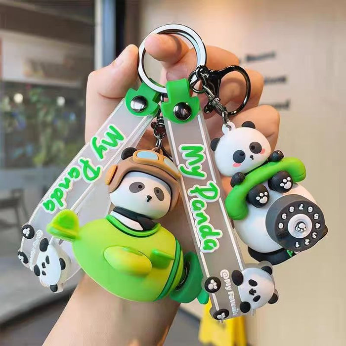 Wholesale Creative Cute Fortune Swivel Panda Keychain Cartoon Couple Car Schoolbag Keychain Gift Silicone