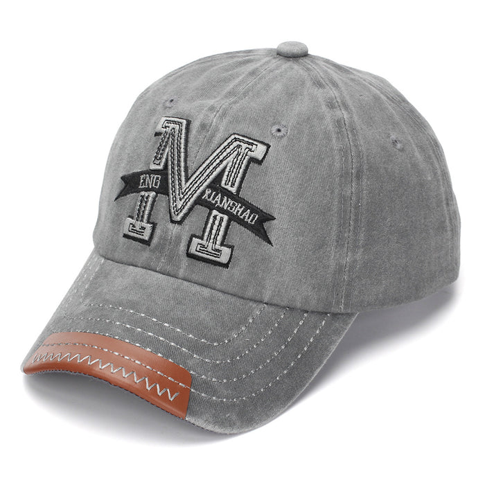 Wholesale Retro Distressed Baseball Cap with Letter Embroidery and Leather Edge - Olive - Trendy Street Style Cap for Everyday Use