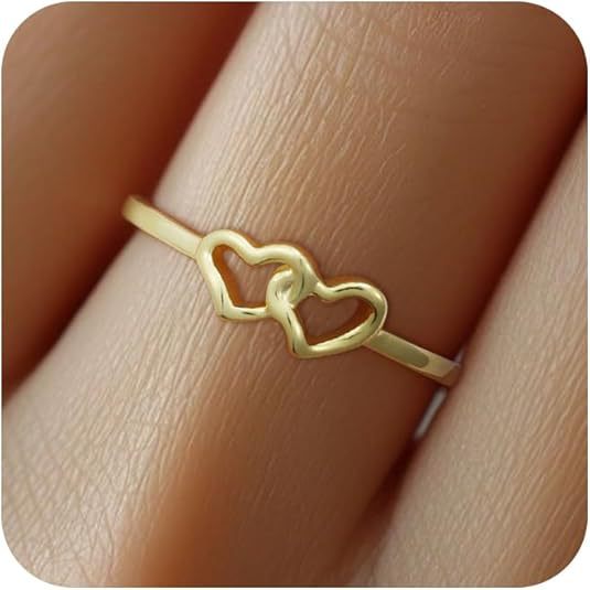 Wholesale Finger ring with creative and personalized double heart-shaped design, simple and fashionable heart ring