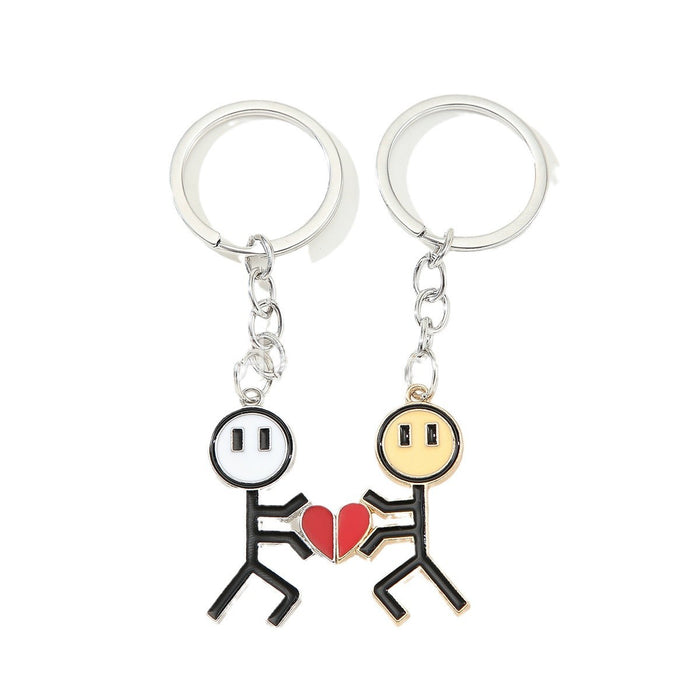 Wholesale Stick figure couple funny magnetic heart splicing keychain