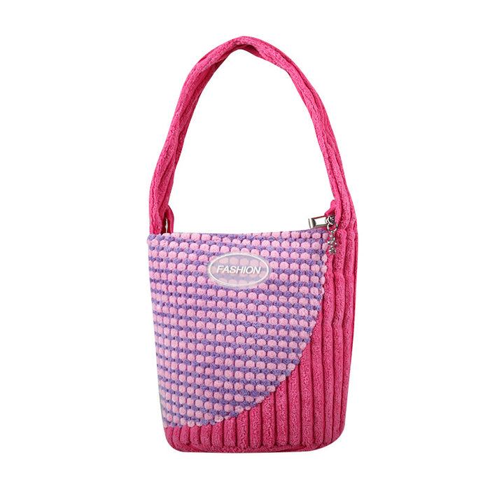 Wholesale Corduroy Children's Bag Fashion Contrast Color Casual Handheld Shoulder Bucket Bag  JDC-HB-YuanDuo006