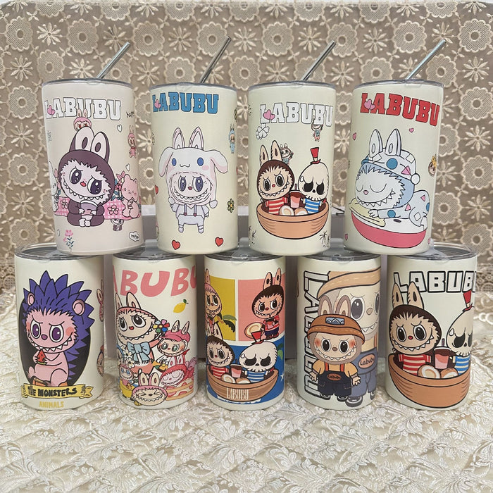 Wholesale stainless steel thermos cup printing cartoon high color value suction tube cup portable large capacity ice coffee cup