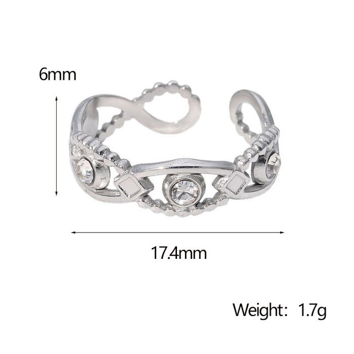Wholesale Open Ring with Eyes Inlaid with Diamonds Stainless Steel Ring