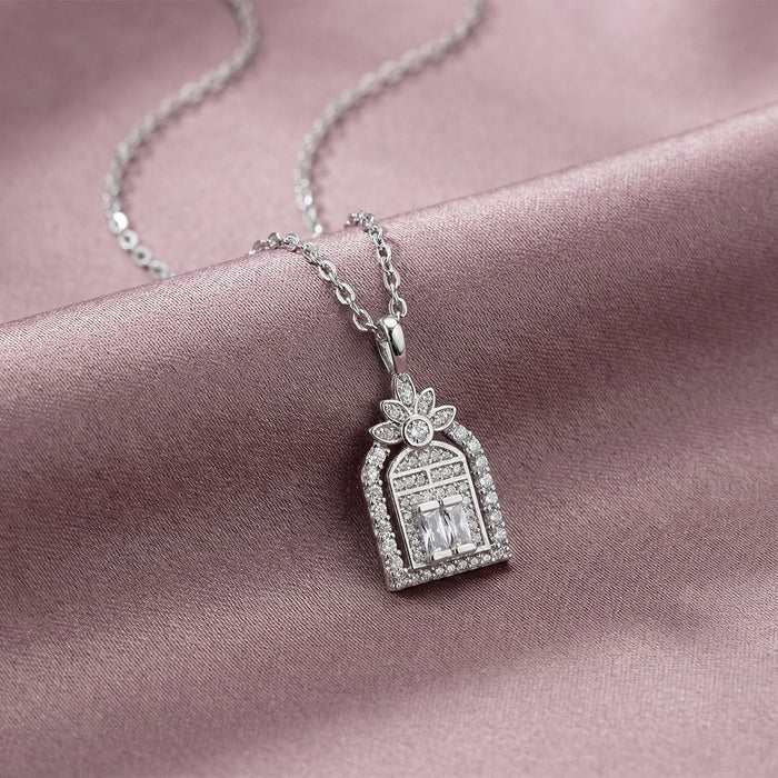 Wholesale Trendy Door of Happiness Zircon Inlaid Collarbone Necklace Gold Plated Titanium Steel MOQ≥2