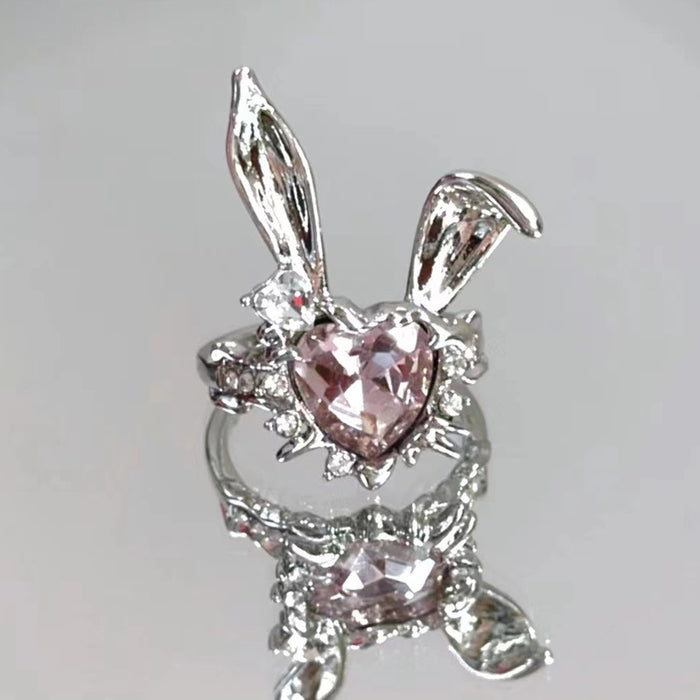 Wholesale Cute rabbit with diamond ring, versatile ring, open index finger ring