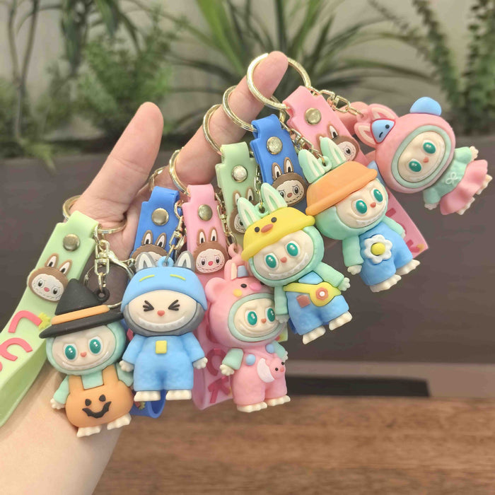 Wholesale Cute cross-dressing cartoon keychain,  cute couple schoolbag pendant,  car keychain,  claw machine small gift
