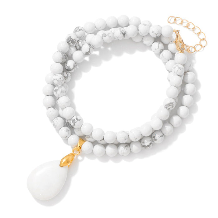 Wholesale 6mm stone bead teardrop pendant long necklace