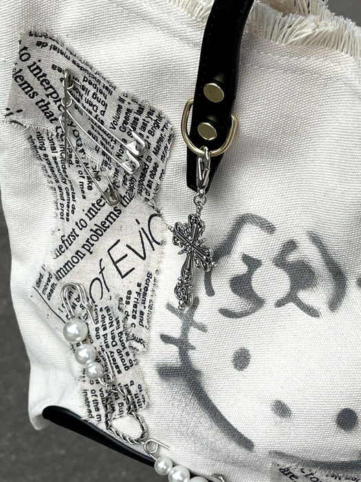 Wholesale Embroidered canvas shoulder bag tote bag casual niche cute crossbody bag