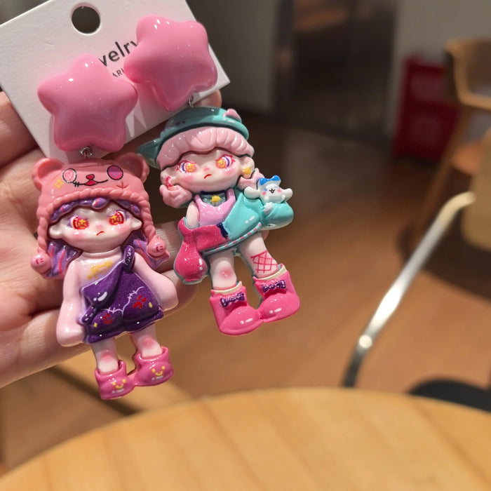 Wholesale Cute cartoon girl original handmade niche design silver needle earrings