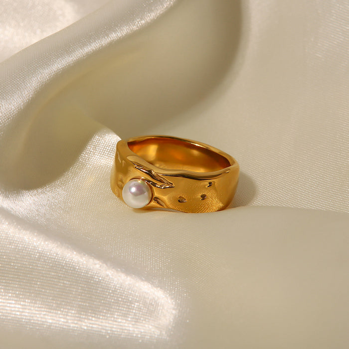 Wholesale 18K Gold Plated Stainless Steel Lava Pearl Ring JDC-RS-JD092