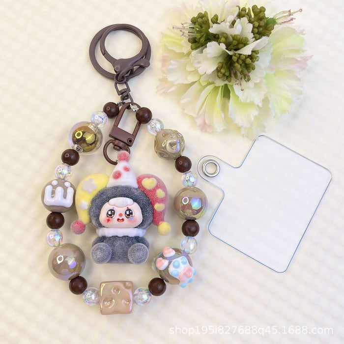 Wholesale Flocking sitting funny colorful beaded mobile phone chain keychain bag doll pendant accessories