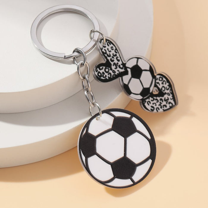 Wholesale Acrylic Leopard Print Love Sports Ball Keychain JDC-KC-RongRui051