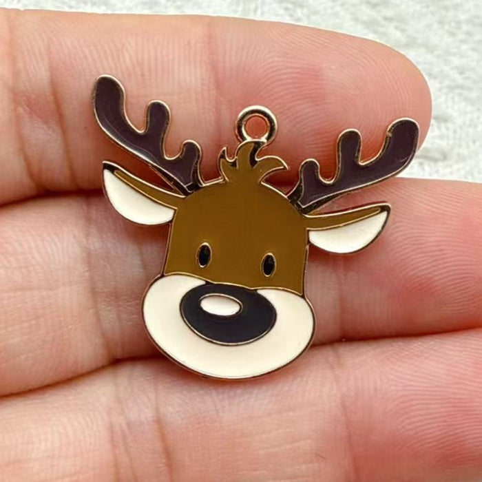 Wholesale 10pcs New oil-drip Christmas-themed alloy accessories  cartoon snowman  reindeer,   DIY pendant accessories