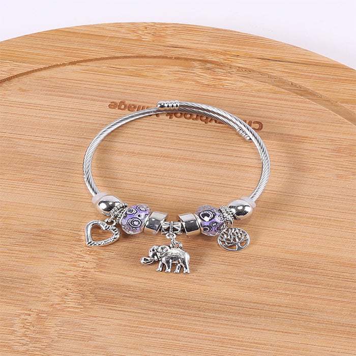 Wholesale Elephant Tree of Life Pendant Stainless Steel Beaded Bracelet JDC-BT-ShenYuan002