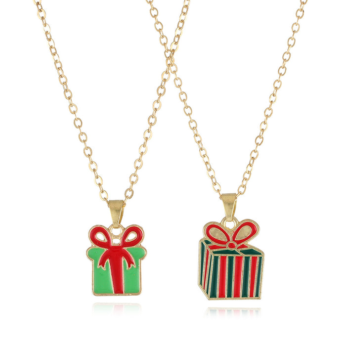 Wholesale Christmas Series Children' s Good Friend Necklace Set Snowman Christmas Tree Pendant Alloy Oil Dropping Cartoon Jewelry