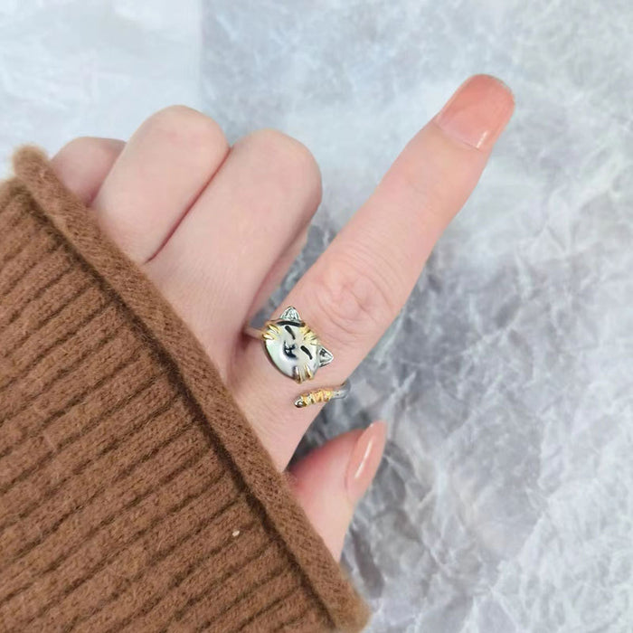 Wholesale Gold Electroplated Copper Adjustable Cat Ring Cute Cartoon Cat Jewelry Accessory For Women Everyday Wear