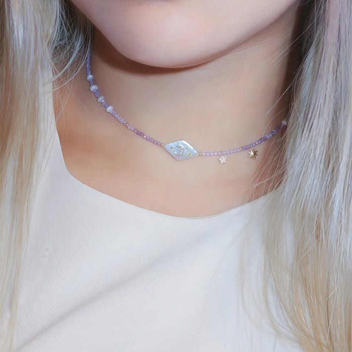 Wholesale Moon and Star Purple Beaded Pearl Necklace