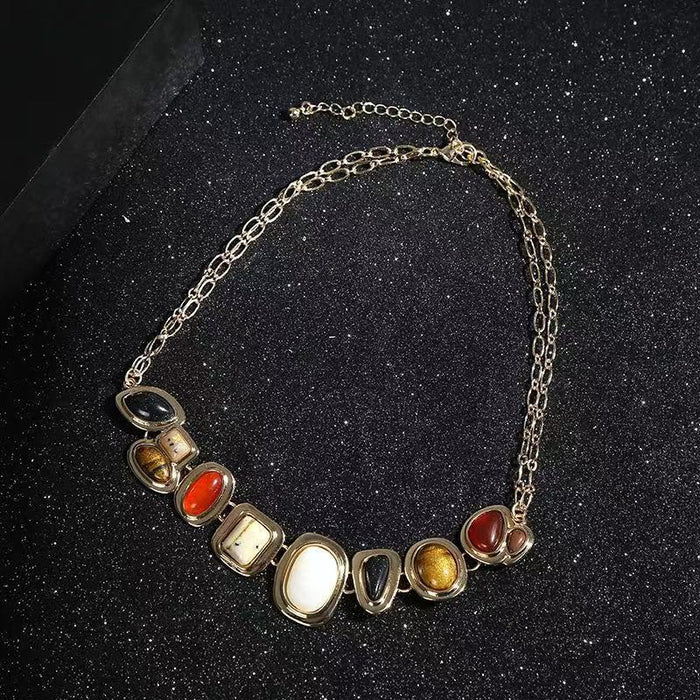 Wholesale Versatile Exquisite Necklace Bracelet Set Fashion Plain Circle Stone Bead Clavicle Chain