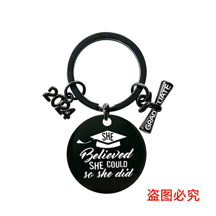 Wholesale Graduation Season Gift Round Stainless Steel Keychain JDC-KC-GangGu049