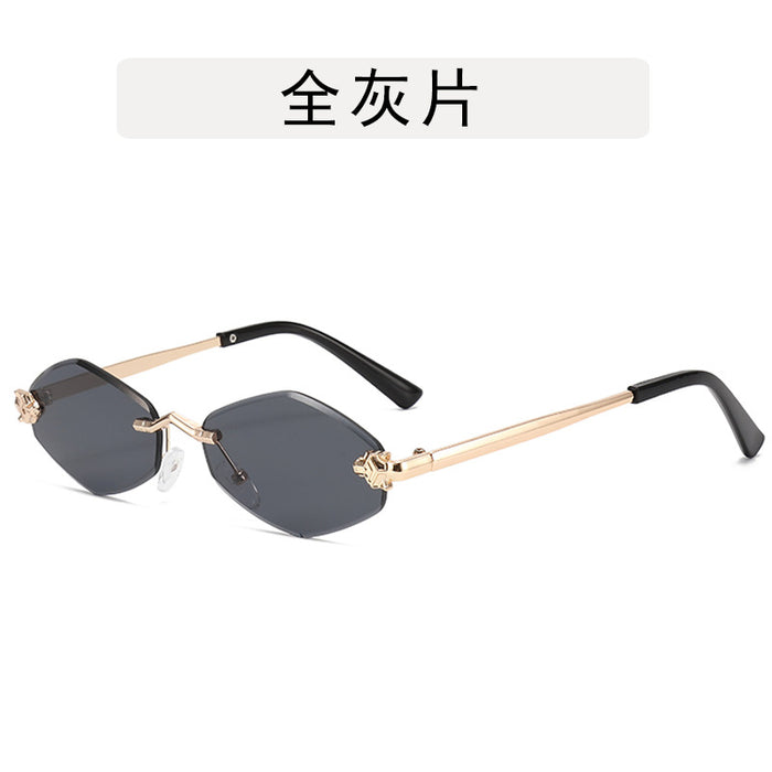 Wholesale Diamond shaped frameless cut sunglasses, leopard sunglasses, men's retro personalized sunscreen glasses
