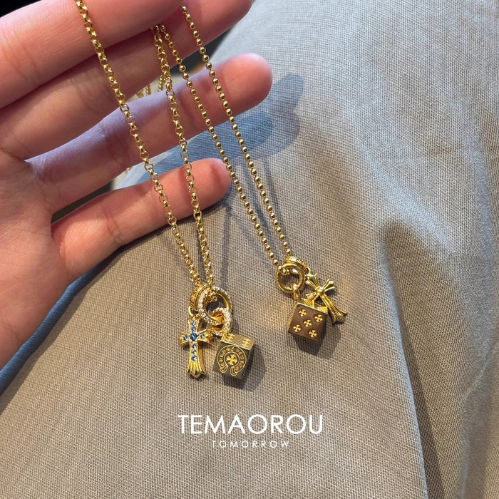 Wholesale Dice cross necklace Pendant long necklace
