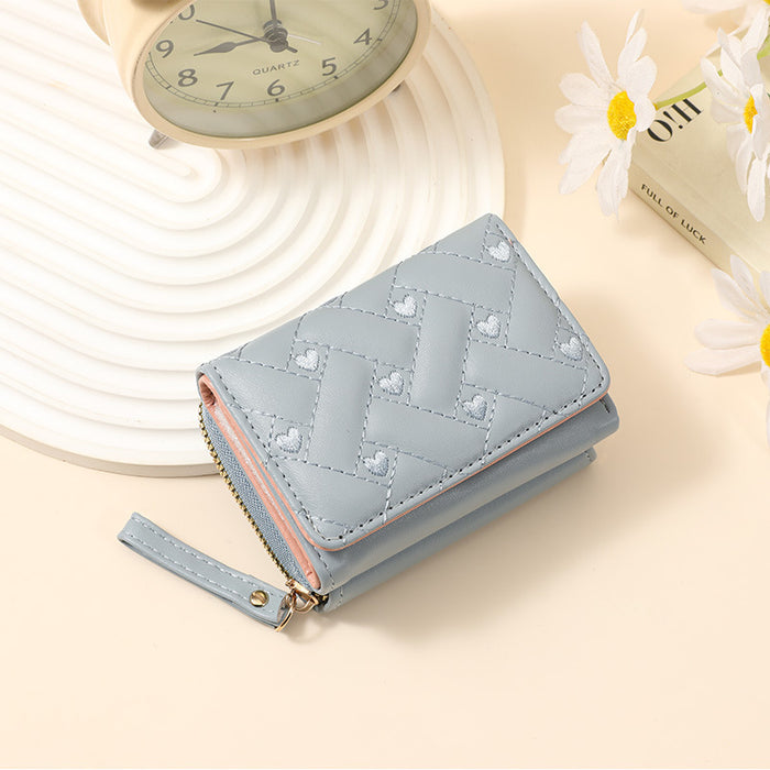 Wholesale Stylish Embroidered Love Short Wallet for Women PU Leather Trendy Accessory MOQ:3
