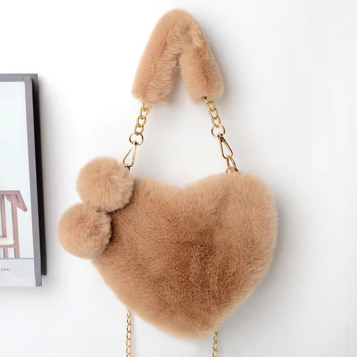 Wholesale Winter Plush Bag Simple All-match Heart-shaped Bag Shoulder Crossbody Women's Bag Valentine's Day Gift