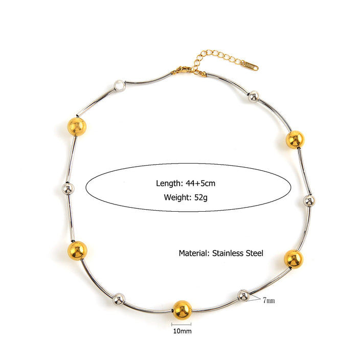 Wholesale Original design: Full body stainless steel gold and silver dual color necklace with a light luxury and high-end feel. Large ball color blocked necklace