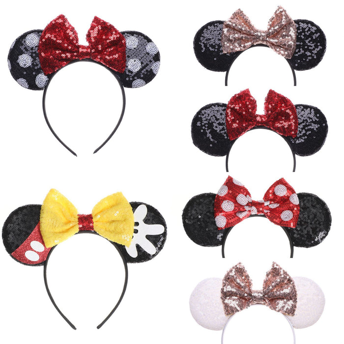 Wholesale Red Polka Dot Sequin Bow Fabric Hair Hoop JDC-HD-MeiY001