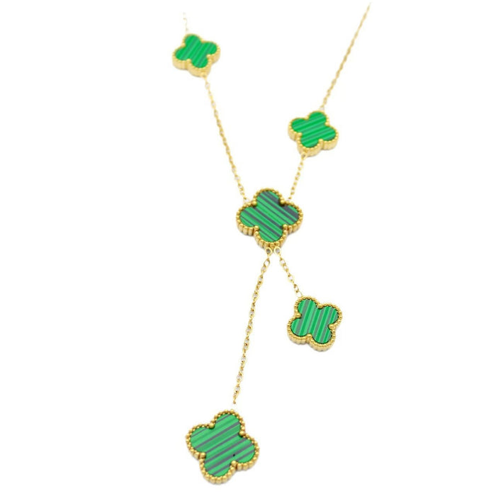 Wholesale  Four-leaf Clover Necklace Women's Collarbone Necklace Tassel Pendant Double-sided Four-leaf Clover Pendant