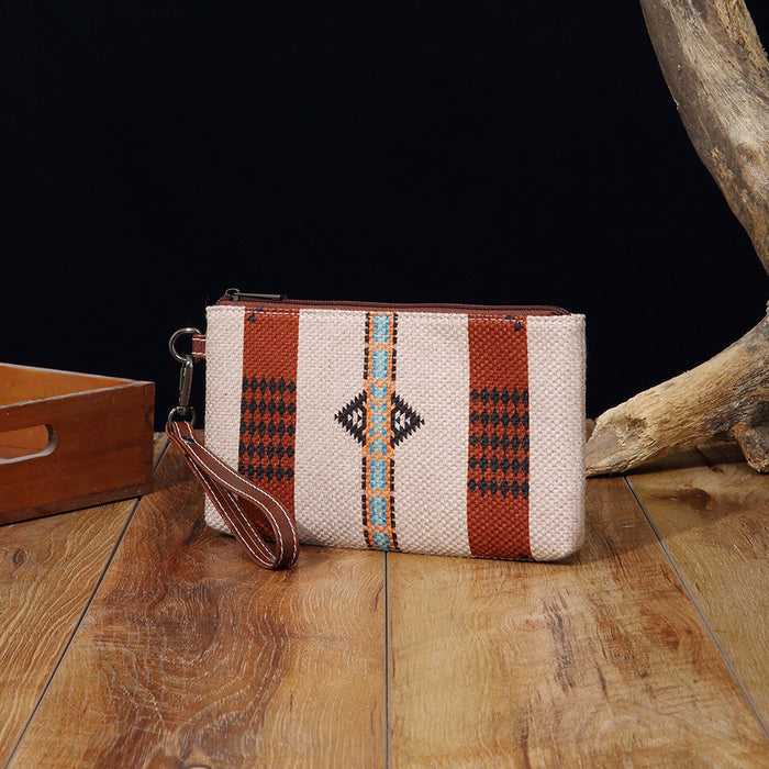 Wholesale European and American Retro Cotton and Linen Printed Western Women' s Wallet Clutch Mobile Phone Bag Bohemian Cross-Border Amazon Tk