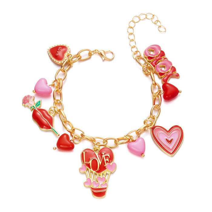Wholesale Valentine' s Day multi-charm pink bracelet