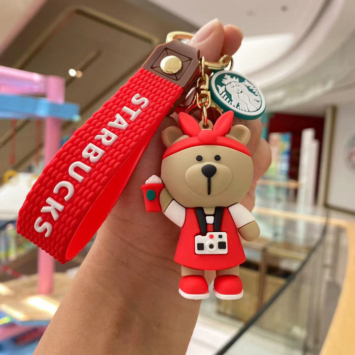 Wholesale Starbucks Milk Tea Cute Bears Silicone Keychains JDC-KC-PengYu006