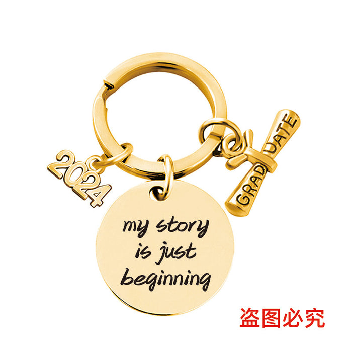 Wholesale Graduation Season Gift Round Stainless Steel Keychain JDC-KC-GangGu049