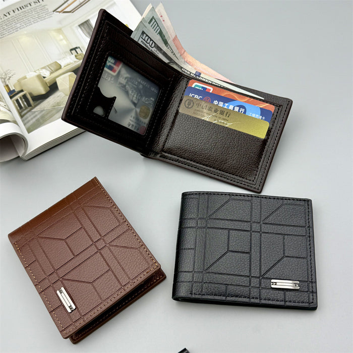 Wholesale Black Geometric Embossed PU Men' s Wallet Stylish Everyday Accessory MOQ≥2