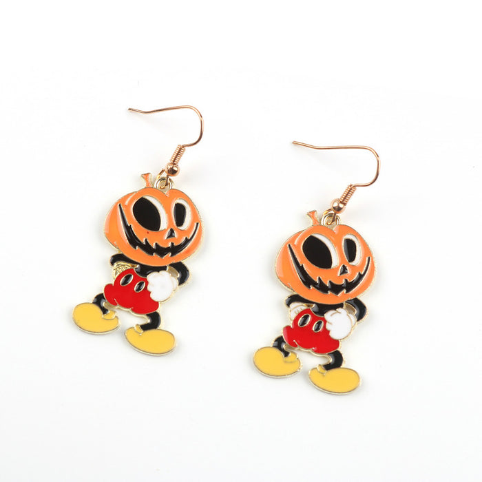 Wholesale 10pcs Halloween Alloy Cartoon Pumpkin Skull Earrings JDC-ES-FuYu004