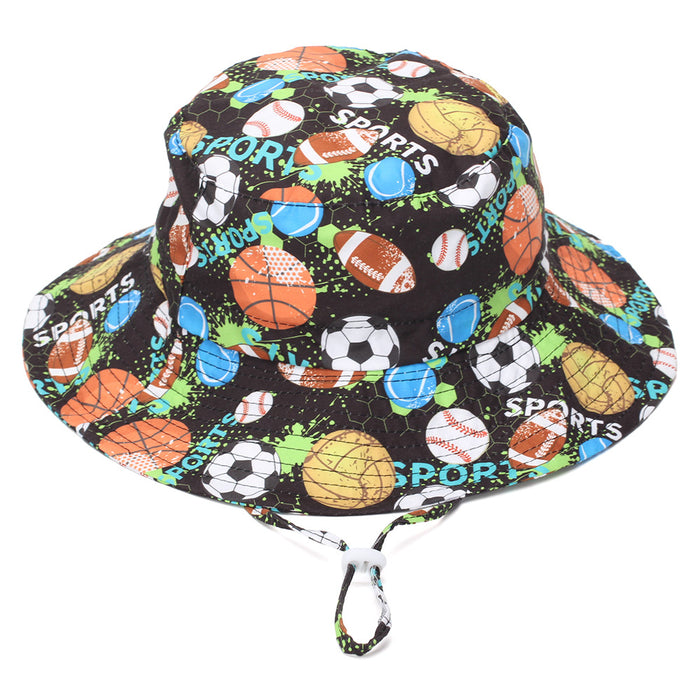 Wholesale Children' s Sun Protection Bucket Hat with Chin Strap Breathable Mesh Cartoon Design Everyday Wear