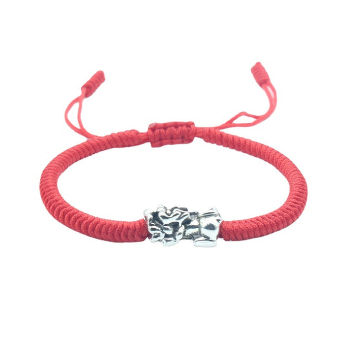 Wholesale Red Rope Bracelet Hand-woven Diamond Knot Bracelet Alloy Tibetan Silver Bracelet