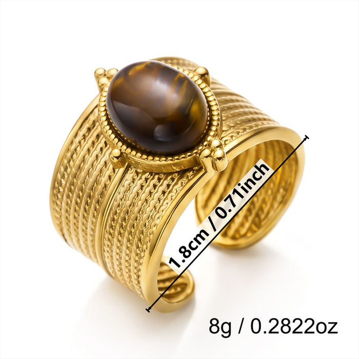 Wholesale Gold Plated Tiger Eye Stone Ring with Vintage Texture and Layered Beads