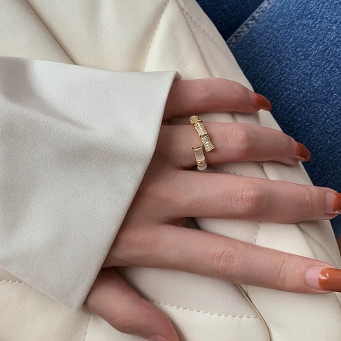 Wholesale Micro-Paved Zircon Cat's Eye Step-Up Bamboo Ring for Women